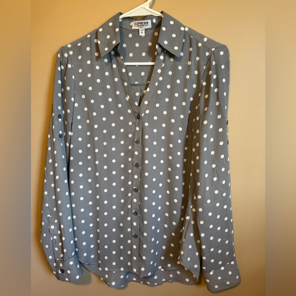 Express Gray Polka Dot Blouse